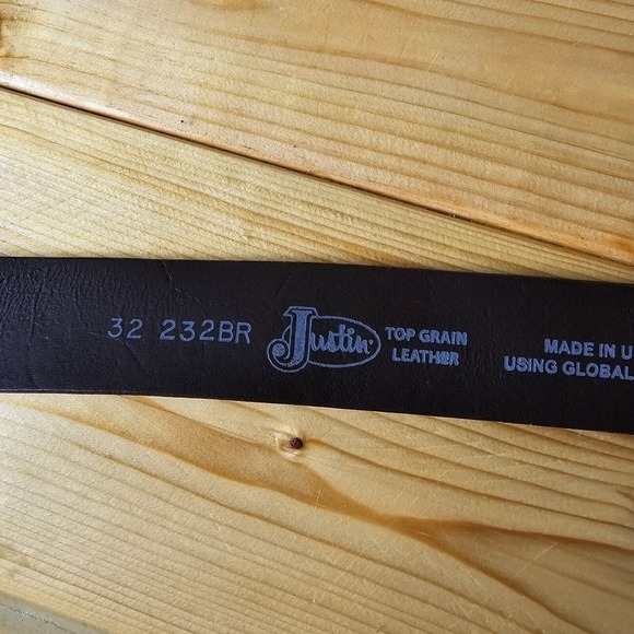 Justin Mens Leather Western Cowboy Belt Size 32‎ Brown Distressed Made in USA - Picture 6 of 11